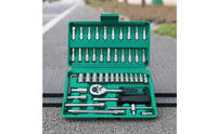 Socket Set with Hard Shell Case 46-Piece Socket Set with Case Chrome Mechanics Tools Kit for Vehicle Owners, Hobbyists, Garage, Home Maintenance