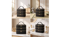 Travel Makeup Bag with Handle Multi-Functional Travel Makeup Bag with Compartments Structured Three-Layer Cosmetic Organizer for Overnight Stays