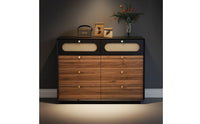 Dresser with Cane Drawers Retro Chest of Drawers with Cane Details Sturdy Wood Dresser with Knobs for Bedroom, Living Room, Hallway
