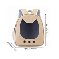 Khaki Cat Ear Backpack Carrier Mesh Pockets Clear Front Pet Backpack Ventilation Holes for Transport