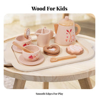 Role-Playing Fun Afternoon Tea Play Set Sturdy Wood Construction Wooden Tea Set Encourages Creativity Toy Teapot and Cups Realistic Design for Preschoolers, Toddlers, Playdates