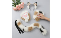 Cat Cosplay Set with Gloves Faux Hair Cat Costume Set Furry Animal Ears Headband for Cosplayers, Photo Shoots
