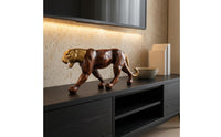 Woodgrain Big Feline Sculpture Polished Finish Wood Feline Statue Decorative Room Decoration Modern Minimalism for Tabletop