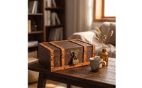 Vintage Wooden Chest Antique Style Keepsake Box with Hinged Lid Compact for Photography Props