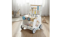 wood kids Activity Cart Storage Space Wooden Infant Sit to Stand Learning Toy Smooth Movement Educational Push Toy for Young Children, Infants, Playroom