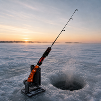 High Carbon Flat Tail Ice Fishing Rod Set with Large Guide Rings and Portable Ice Auger