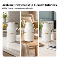 Floral Embossed Insulated Container Jug Ribbed Hot Water Jug Gold-Tone Trim Tea Server Side Handle