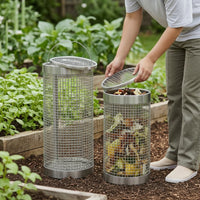 2 Pieces Inground Worm Composting Bin Mesh Worm Composter with Lid Steel in-Ground Composter Well-Aerated for Gardeners, Raised Beds, Backyard