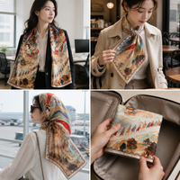 Vintage Style Double-Sided Floral Print Scarf Shawl with Hand-Rolled Edges