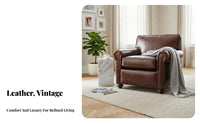 Vintage Leather Loveseat Top-Grain Cowhide Sofa Retro Western design Living Room Furniture for Homeowners, Families, Cigar Lounge, Hotel Lobby, Office