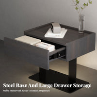Minimalist Design Single-Drawer Cabinet with Plate Base Italian aesthetic Nightstand Motion detector Light Bedside Table Sturdy Frame for Homeowners, Apartment Dwellers, Students, Small Spaces, Hallpath, Home Office