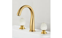 Polished Gold Two-handleHandle Bathroom Faucet Arched Spout Basin Mixer Tap Hot and Cold Three-Hole Faucet Leak-Resistant-Drip-Resistant for Vanity, Washroom
