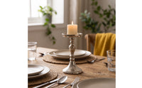 Metal Candlestick Holder Slender Candlestick Holder with Round Tray Candle Stand Decorative Elegant for Dining Table, Mantel