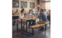 Easy to Clean Integrated Cafeteria Dining Unit Heavy-Duty Construction Dining Table with Attached Chairs Corrosion-Resistant Frame Commercial Furniture Comfortable Backrest for Restaurant