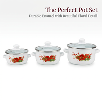 Flat Bottom Enamel Stockpot, Deep Enamelware Cooking Pot, Floral Pattern Soup Pot, Enamelware Pot Enamel Stockpot, Pot Enamel Stockpot Lid
