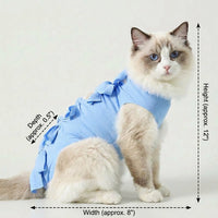 Cat Recovery Suit with Tie Straps, Round Neck Post Surgery Cat Suit and Cat Belly Protector, Suit Abdominal for Anti Licking Daily Use Comfort