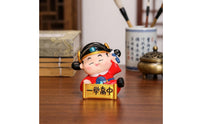 Scholar Child Figurine with Scroll Plaque Compact Traditional Scholar Statue with Headdress Sculpture Colorful for Students