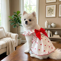 Pet Dress for Small Animals, Soft Heart Pattern Dress with Front Neck Bow, Cute Spring Pet Clothes for Pomeranian Dog and Ragdoll Cat