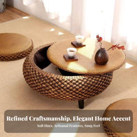 Minimalist Japanese Aesthetic Cremovableee Table Compact Design Woven Floor Table Optional Storage Household Furniture Versatile Use for Apartment Dwellers, Homeowners, Families with Children, Tatami Room, Bay Window, Small Areas, Home Removableice