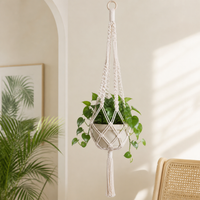 Macrame Plant Hanger, Handmade Rope, Pale Neutral Bohemian Hanging Planter with Hooks, Indoor Outdoor Decor