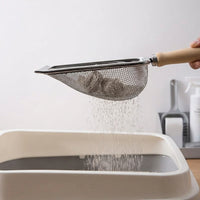 Metal Sifter Litter Scooper with Wooden Handle, Stainless Steel Mesh Litter Cleaner for Pet Owners, Metal Body for Efficient Pet Care