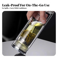 Double Wall Glass Cup Anti-Scald Double Wall Glass Tumbler Heat Resistant Portable Tea Steeper for Commuters, Office Workers, On the Go, Home, Car