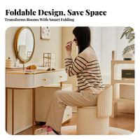 Mobile with Wheels Wheeled Storage Stool Upholstered Seat Rolling Storage Chair 360° Swivel Indoor Seating Scratch Resistant for Makeup Users, Adults, Students, Dressing Room, Bedroom, Entryway, Home Office