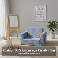 Soft Mythical Horse Flip Open Sofa Removable & Washable Cover Foldable Kids Sofa Bed Lightweight & Portable Rainbow Mythical Horse Kids Couch
