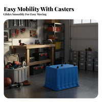 With casters Large Wheeled Plastic container Thickened Design Wheeled Storage Tote sturdyDuty Turnover Box Stackable for Warehouse personnel, Logistics Personnel, Workshop, Moving, Garage, Basement