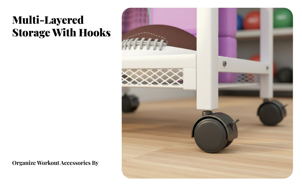 With Wheels Home Gym Storage Rack Large Capacity Exercise Mat and Dumbbell Holder Easy Assembly Dumbbell and Exercise Mat Rack Heavy Duty for Apartment, Garage