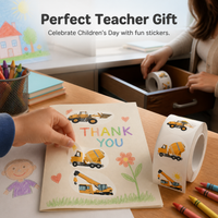 Kids' Construction Vehicle Sticker Roll - 500 Pcs Cartoon Excavator Decals for Scrapbooking & Sealing