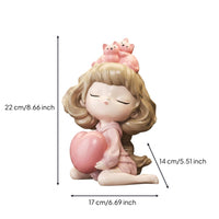Girl Piggy Bank Desktop Ornament Decor Statue Pink Finish for Children, Friends
