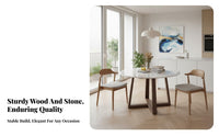 5 Pieces Rock Slab Tabletop Round Pedestal Dining Set Solid Wood Frame Household Furniture Light Luxury Aesthetic Kitchen Table Long-Lasting Construction for Business Owners, Homeowners, Apartment Dwellers, Coffee Shop, Office Reception, Home