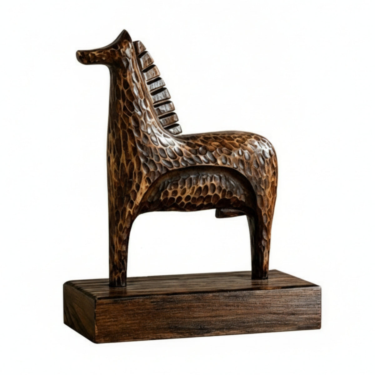 Wood Grain Horse Ornament Contemporary Pastoral Horse Sculpture Carved