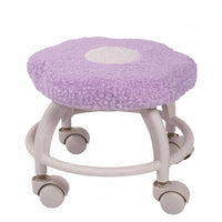 Caster Wheels Cloud Stool Soft Textured Rolling Stool White Metal Frame Small Furniture Curved Legs