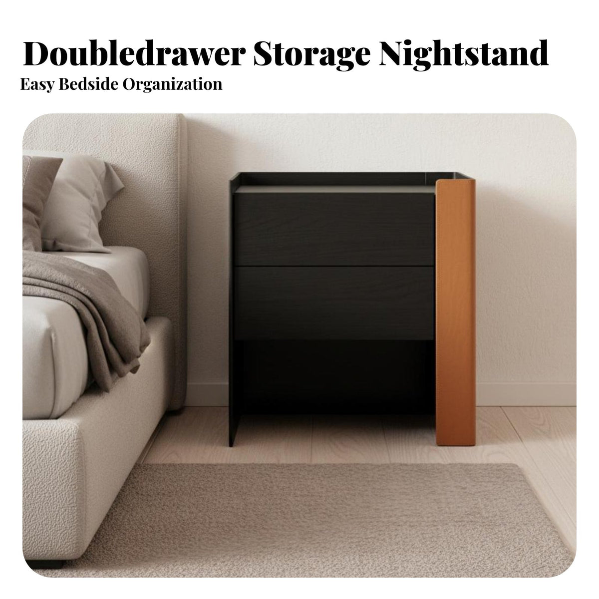 Italian Minimalist design Bedside Drawer Unit Light Luxury Design Leather-Wrapped End Table Designer Look Nightstand Large Capacity Storage for Homeowners, Apartment Dwellers, Students, Living Room, Hotel, Office