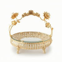 Decorative Fruit Basket with Glass Base Ornate Tabletop Basket with Handle Gold-Toned Holder Vintage-Style for Home Decorators, Hosts, Dining Table, Living Room