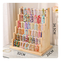 Space Saving Wooden Tiered Bracelet Stand Tangle-Tangle-Resistant Solid Wood Prayer Bead Holder Easy Reach for Boutique Owners, Craft Fair