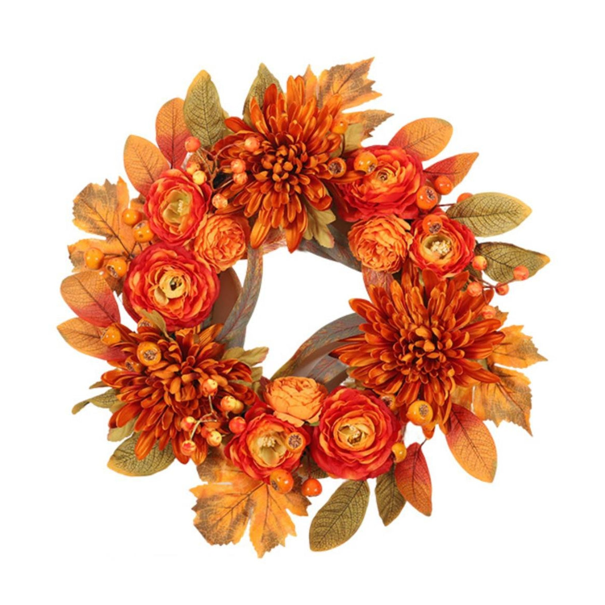 Wreath with Chrysanthemums Artificial Autumn Wreath Layered for Mantel