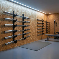 Black Coated Wall Mounted Barbell Rack Space Saving 6 Slot Bar Storage Rack Easy Installation Wall Mounted Bar Holder Heavy Duty for Home Gym