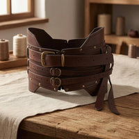 Layered Strap Medieval Waist Belt Leather-Like Knight Costume Belt Buckle Closure