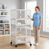 Multi-Layer Bird Cage with Three-Tier Shelf, Large Parrot Cage on Rolling Stand, Luxury Indoor Villa Design