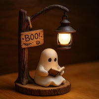 Ghost Figurine with Lantern Decorative Halloween Light Figurine Ghost Statue with Lantern Spooky Table Lamp Battery-Powered