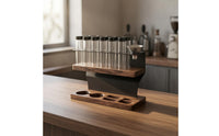 Coffee Bean Storage Rack Open Design Glass Bottle Coffee Storage Set Black Lid Wood Base Container Set
