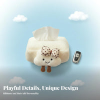 Large Capacity Car Armrest Tissue Holder Cute Design Soft Puff Tissue Box Decorative for Children, Women