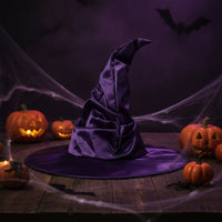 Crinkled Witch Hat with Pointed Crown Floppy Witch Hat with Wide Brim Glossy Plain for Halloween, Cosplay, Gothic Party