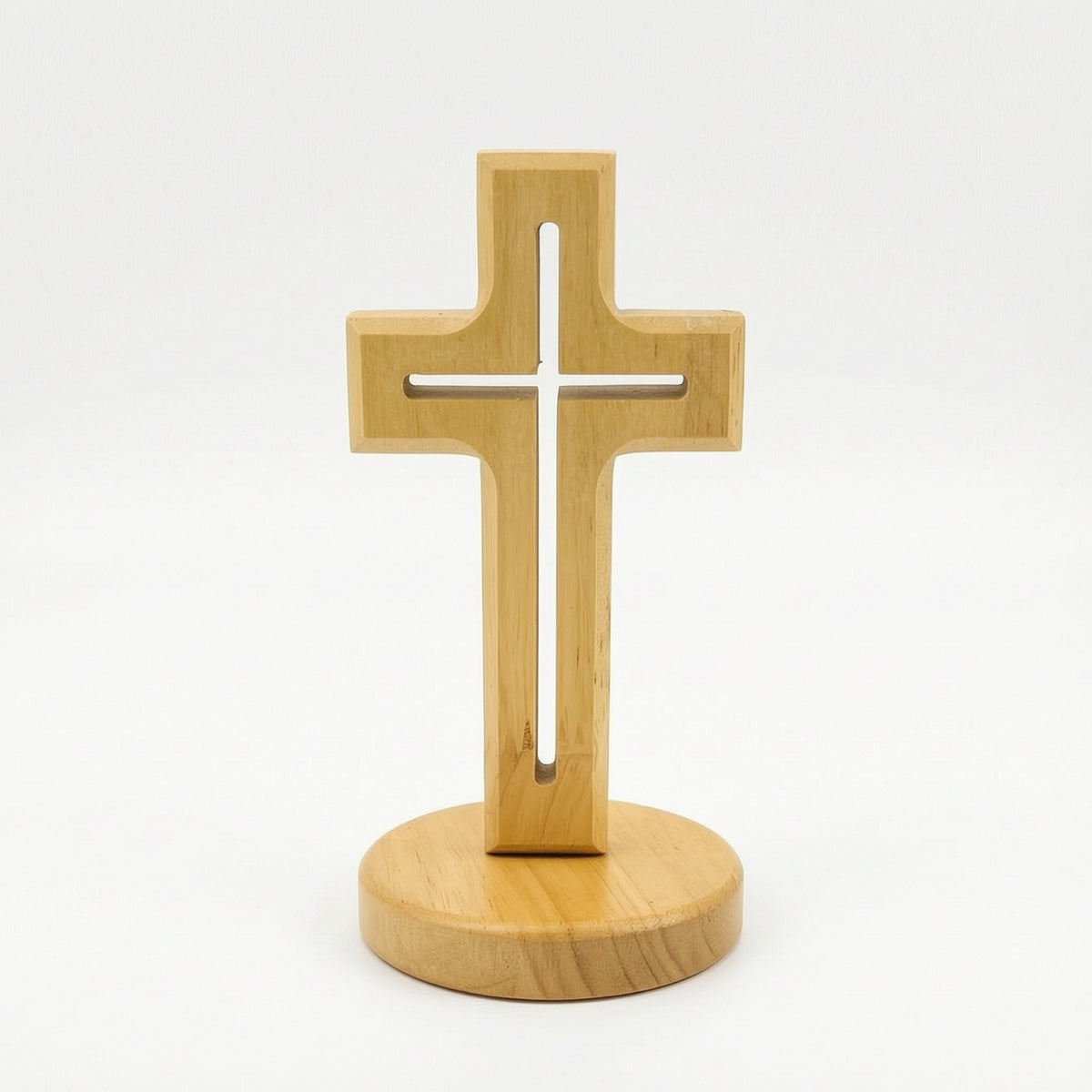 Wooden Cross with Base Freestanding Wooden Cross with Stand Natural Wood Religious for Prayer Corner, Desk