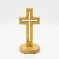 Wooden Cross with Base Freestanding Wooden Cross with Stand Natural Wood Religious for Prayer Corner, Desk