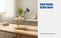 Japanese Style Sturdy Wood Double-Tier Storage Rack, Iron Desktop Organizer, Minimalist Shelf for Office & Living Room