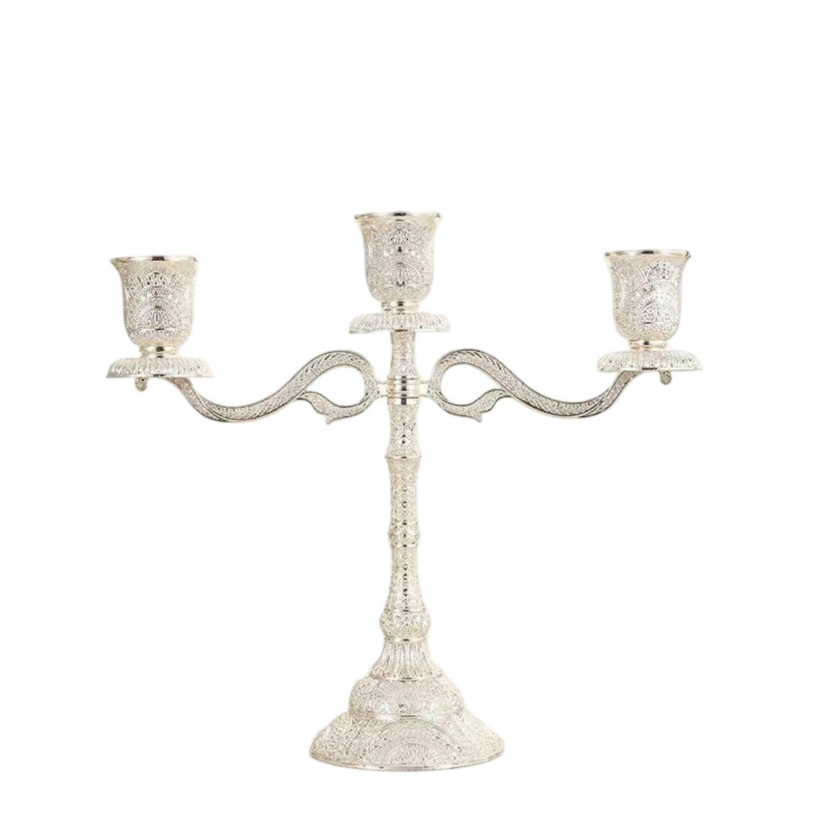 Three-Arm Candlestick Holder Ornate 3-Arm Candelabra Candlestick Holder with Three Cups Filigree Candle Centerpiece Embossed